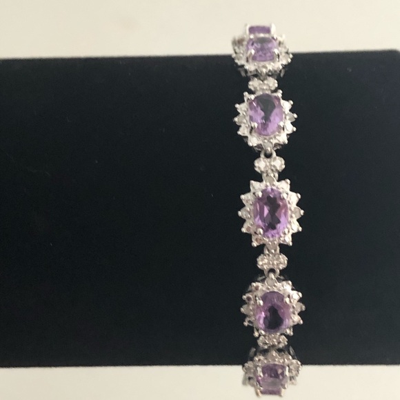 Amethyst & Diamond Sterling Silver Bracelet - Picture 3 of 12